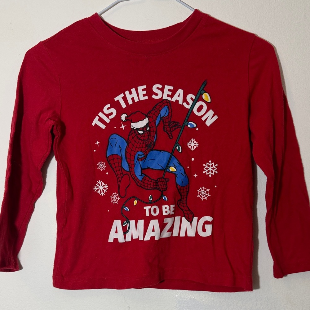 Marvel Spider-Man Red Long Sleeve Holiday Graphic Tee Sz 5T